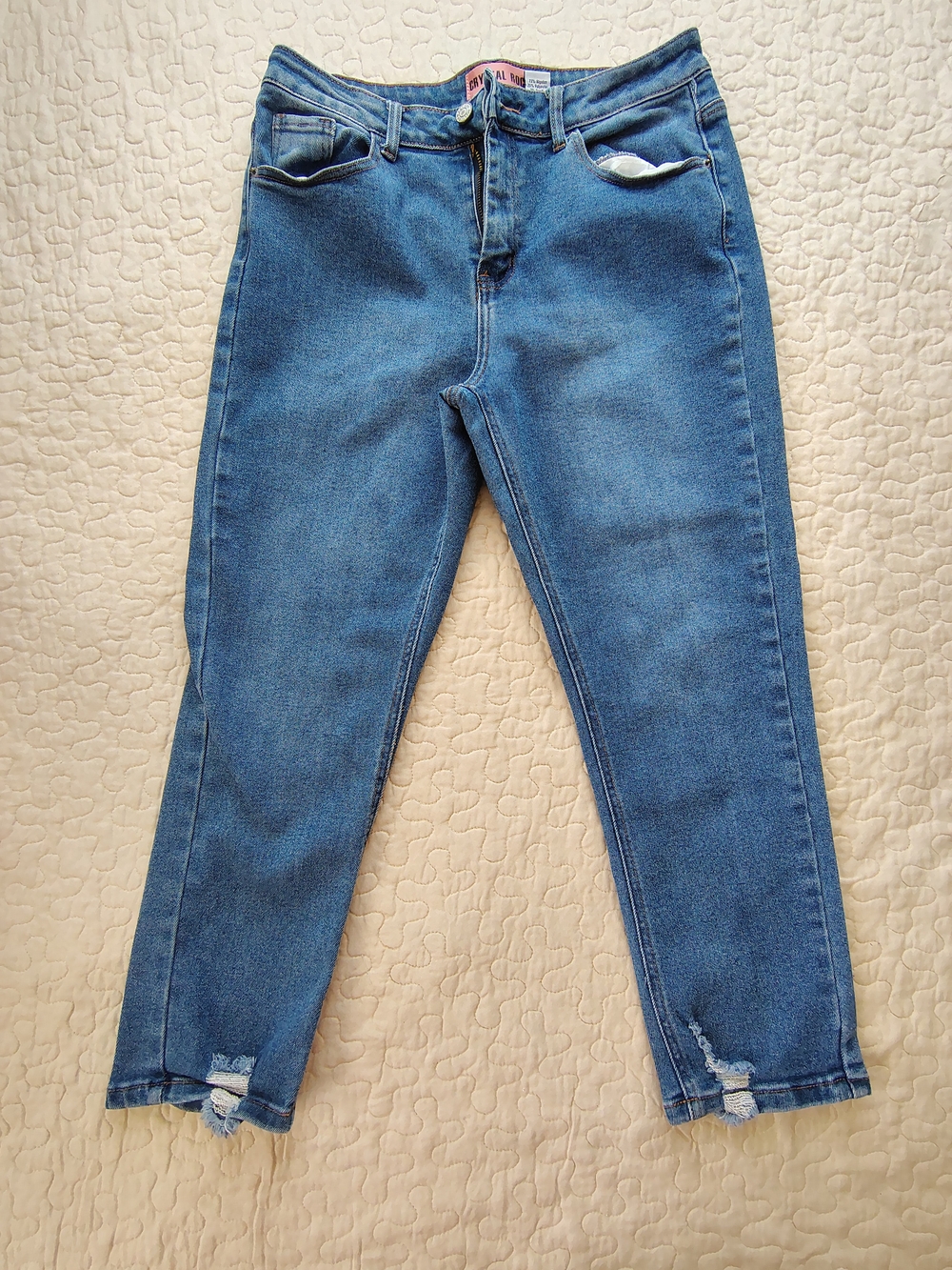 Crystal Rock Women’s Blue Denim Jeans - Classic Straight Fit Size 9 Juniors.